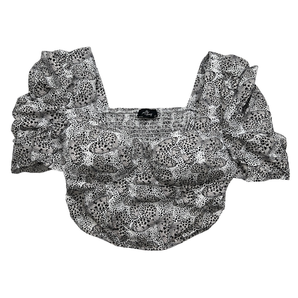 Milk & Honey Butterly‎ Print Puff Sleeve Cotton Crop